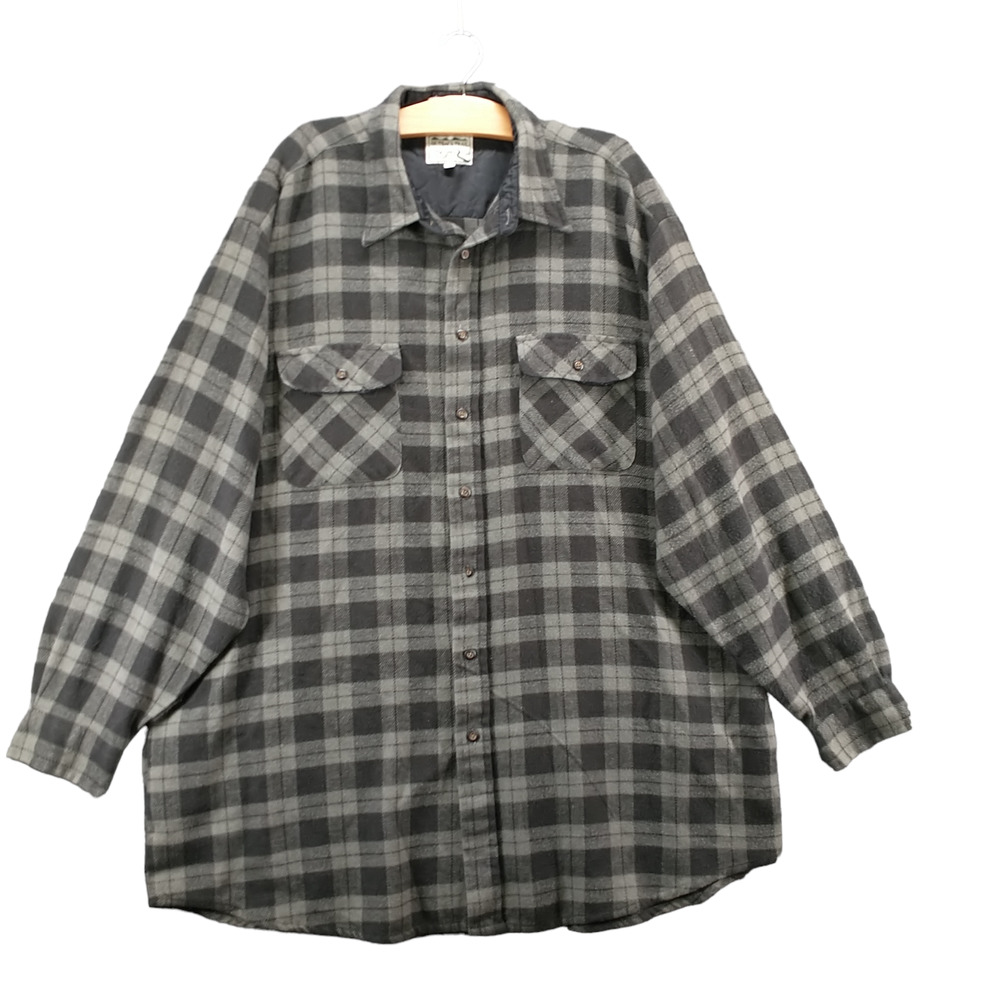 Outback Trail by Fox Fire Men's Button-Up Flannel Shirt Gray 2XT Tall Check
